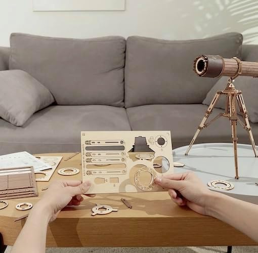 ROBOTIME Monocular Telescope 3D Wooden Puzzle Kit – 314 Piece DIY Mechanical Model Assembly Craft