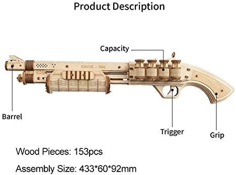 ROBOTIME Shotgun 3D Wooden Puzzle – DIY Handmade Craft Model Kit, Easy Assembly Toy Gift for Beginners & Kids