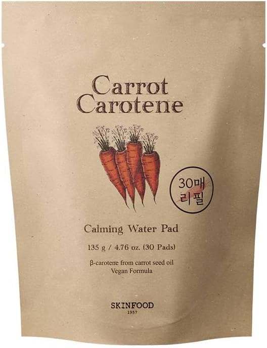 SKINFOOD Carrot Carotene Calming Water Pad Refill – Toner Pad Refill Pack (135g, 30 Sheets)