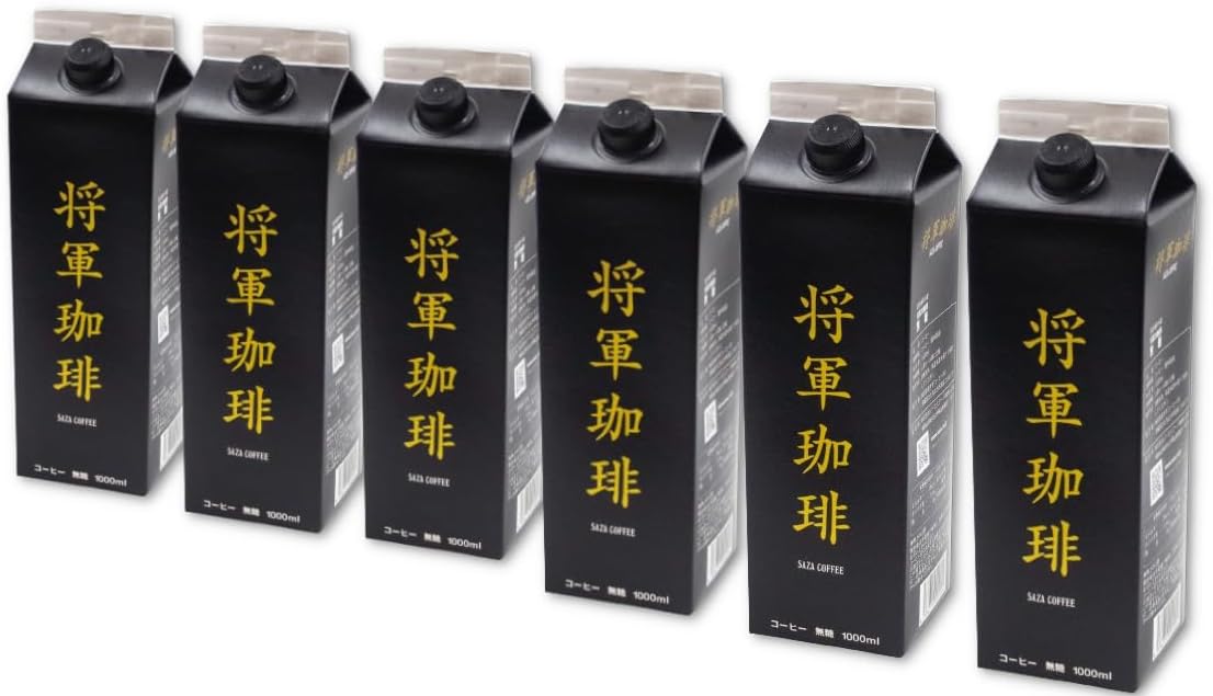 Saza Coffee Shogun Cold Coffee Unsweetened – 1000ml × 6 Bottles | Rich French-Style Japanese Iced Coffee Inspired by Bakumatsu Era