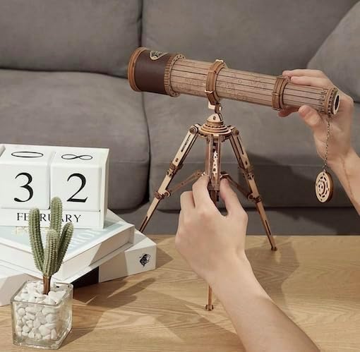 ROBOTIME Monocular Telescope 3D Wooden Puzzle Kit – 314 Piece DIY Mechanical Model Assembly Craft