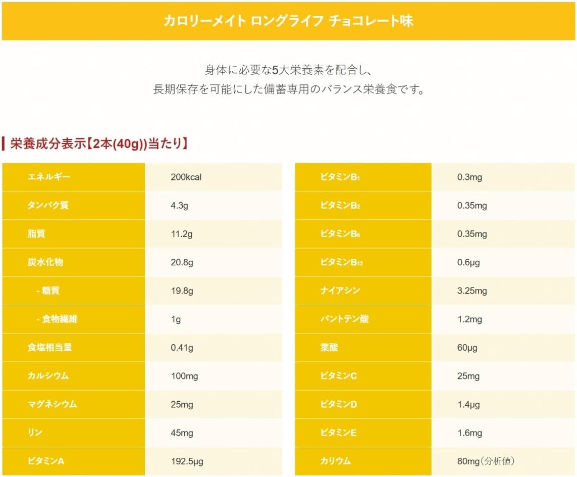 Otsuka Pharmaceutical Calorie Mate Long Life Chocolate – Pack of 2 | 3-Year Shelf Emergency Food
