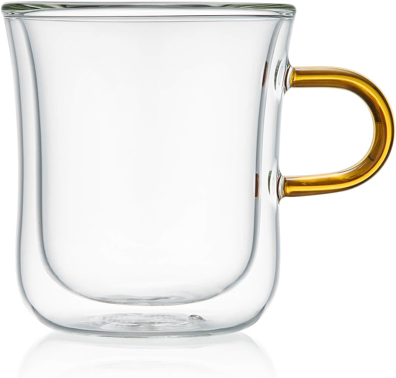 Pocarati Double Wall Glass Mug – 270ml Heat-Resistant Coffee & Tea Cup with Amber Handle