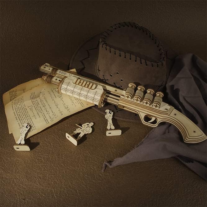 ROKR Terminator M870 3D Wooden Puzzle Gun | DIY Rubber Band Toy Model Kit