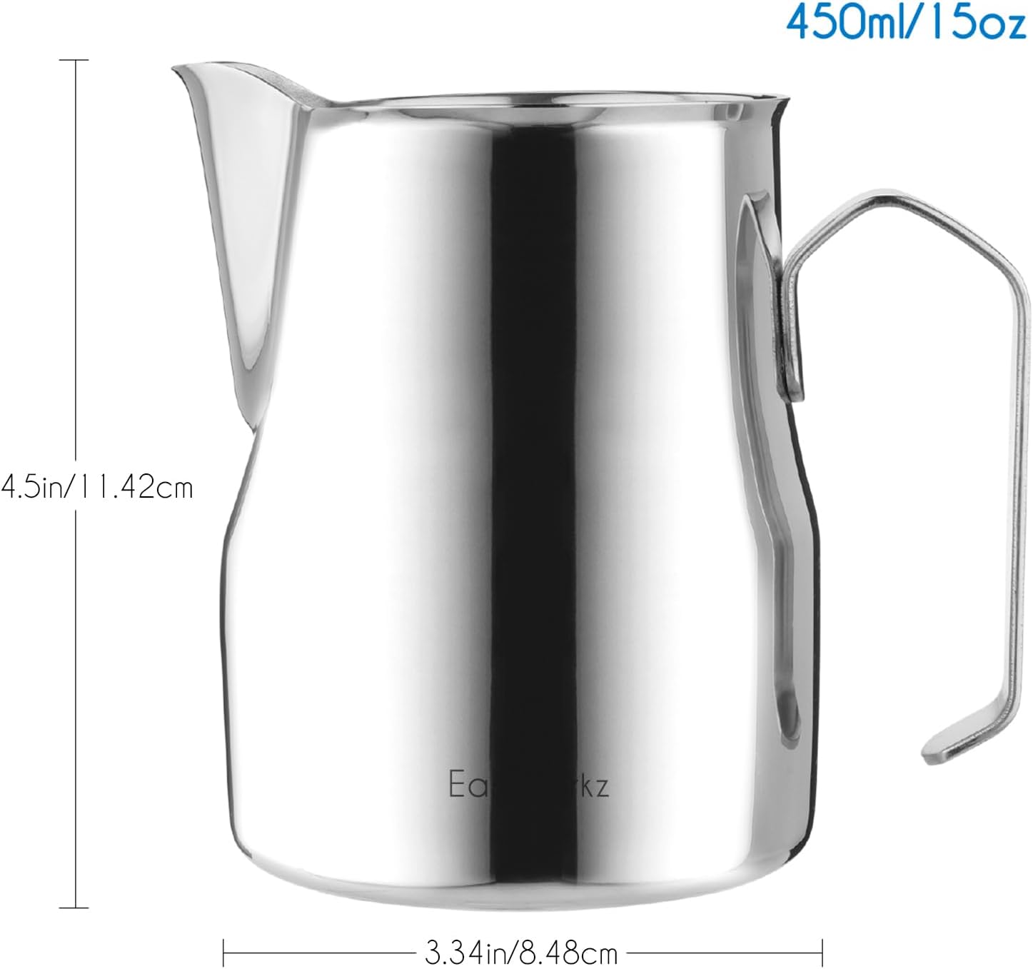 Easyworkz Stainless Steel Milk Pitcher – Latte Art Coffee Frothing Jug, Silver, 450ml