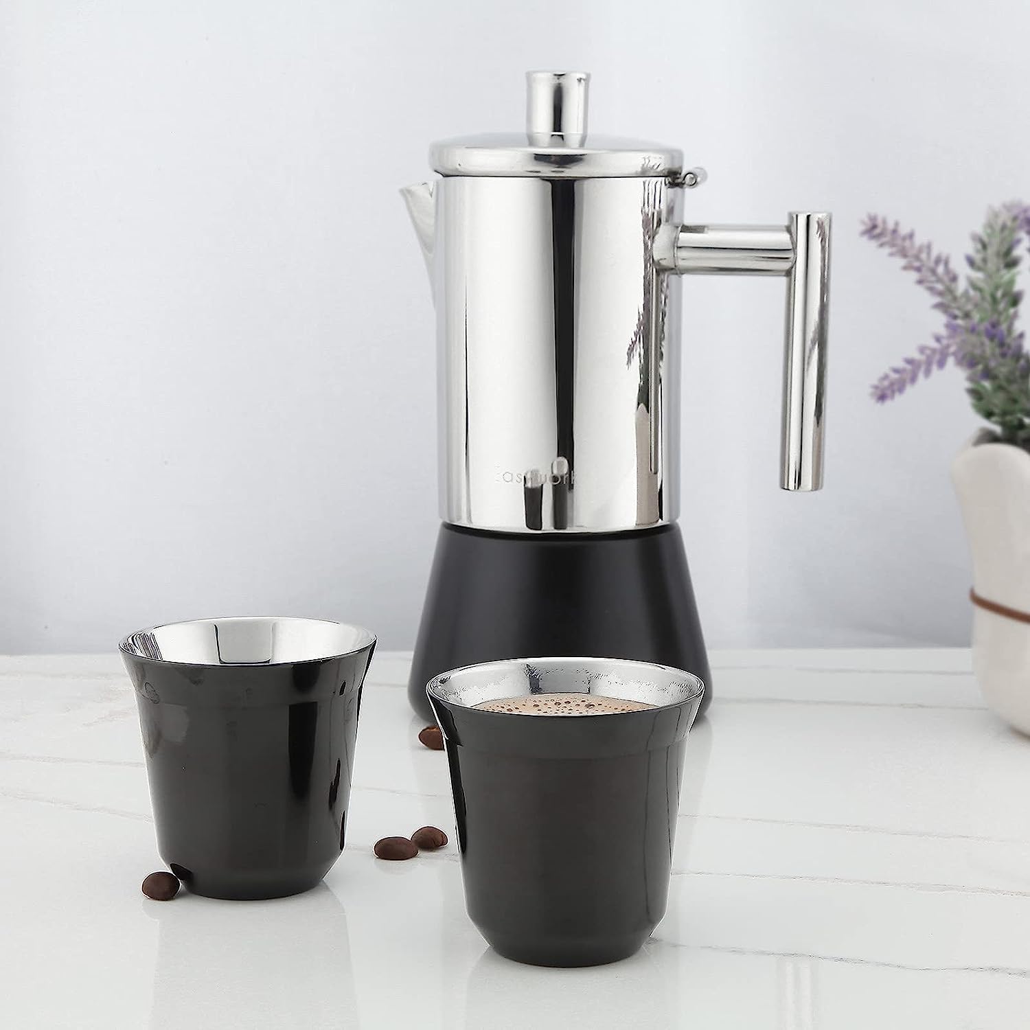 Easyworkz Stainless Steel Espresso Cups – Double Wall Insulated Demitasse Set of 2, 75ml, Gunmetal