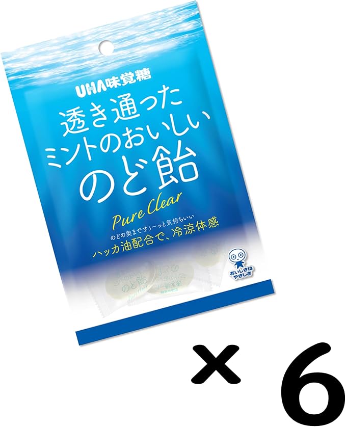UHA Mikakuzu Sugar, Clear Mint, Delicious Throat Candy, 3.2 oz (92 g) Per Bag, Set of 6 Bags