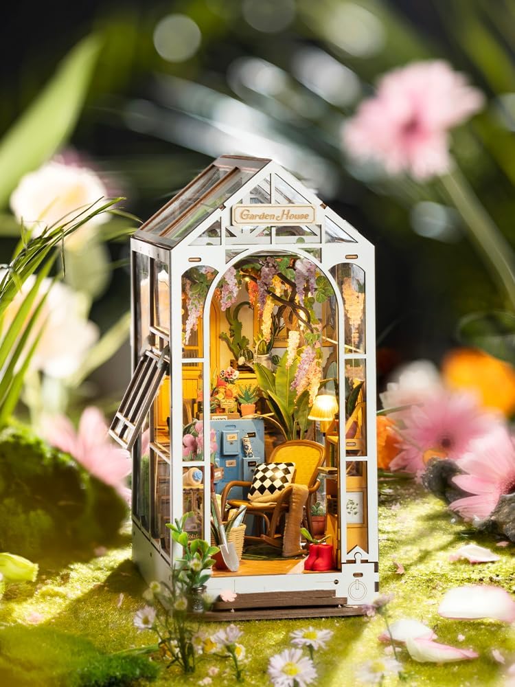 Rolife Flower Shop Book Nook Kit | DIY Wooden Miniature Dollhouse with LED Light