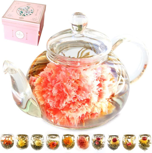 Flower Blooming Tea Carnation Tea 10 Types of Craft Tea Teapot Elegant Set Present Tea & Tea Utensil Set | Valentine's Gift | Made in Japan
