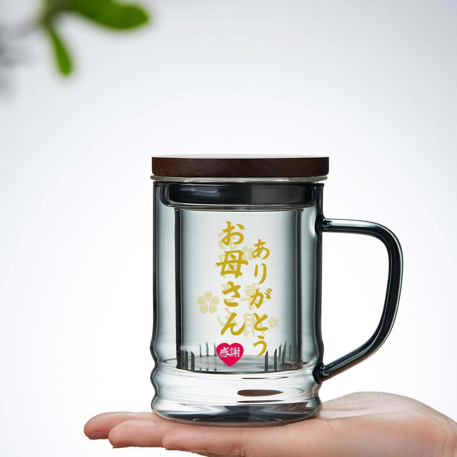 Pocaroty Heat-Resistant Glass Tea Mug – 430ml with Infuser & Wooden Lid