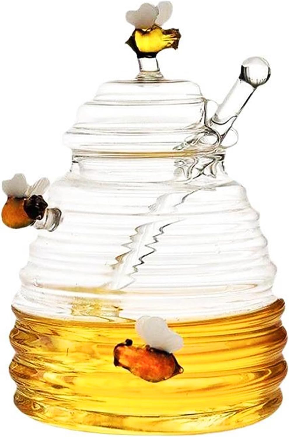 Pocarati Honey Pot with Dipper – 520ml Heat-Resistant Glass Jar with Lid