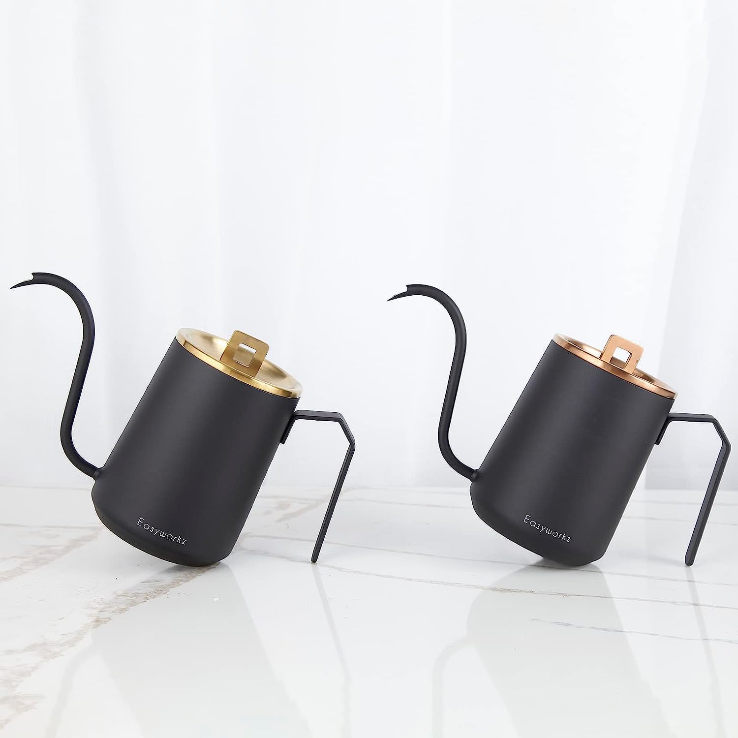 Easyworkz Gooseneck Kettle – Stainless Steel Hand Drip Coffee Pot with Long Spout, Rose Gold & Black, 600ml