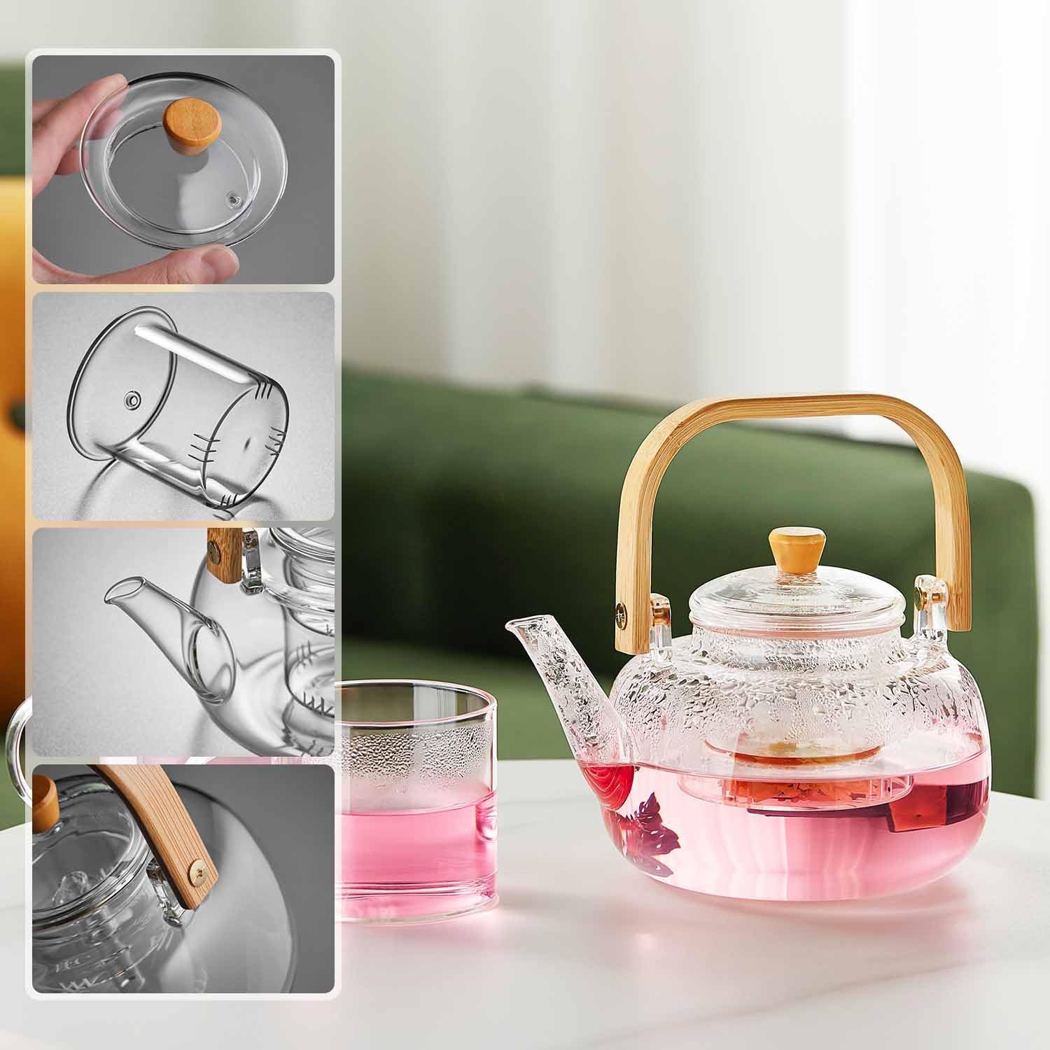 Heat-Resistant Glass Teapot 960ml – Direct Fire Safe Transparent Tea Kettle with Strainer