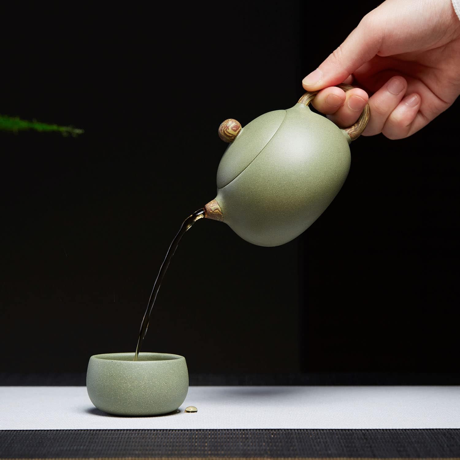 Handmade Yixing Purple Clay Teapot Set – Bean Green Sand Teapot with 4 Tea Cups