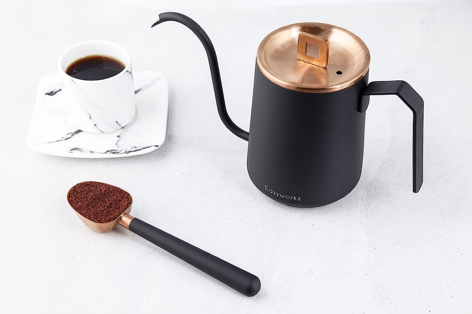 Easyworkz Stainless Steel Coffee Scoop – Long Handle 7g Measuring Spoon, Rose Gold & Black