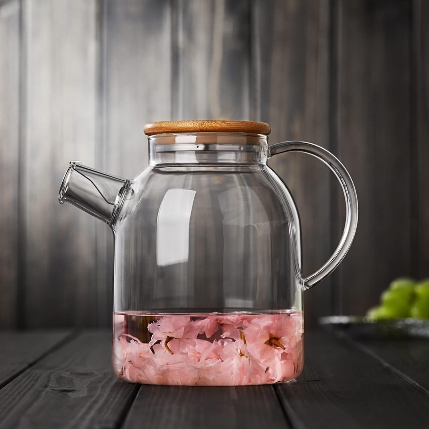 Pocarati Heat-Resistant Glass Teapot 1600ml – Large Capacity Direct Flame Safe with Bamboo Lid