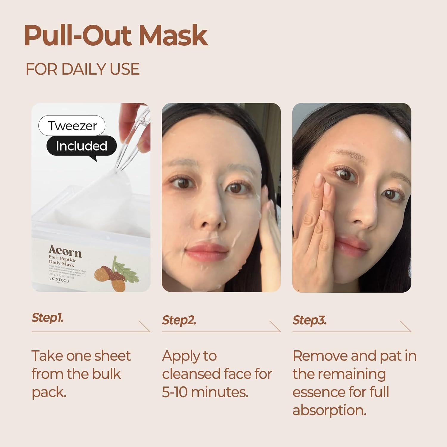 SKINFOOD Acorn Pore Peptide Daily Mask – Pore Care & Hydrating Korean Sheet Mask Pack