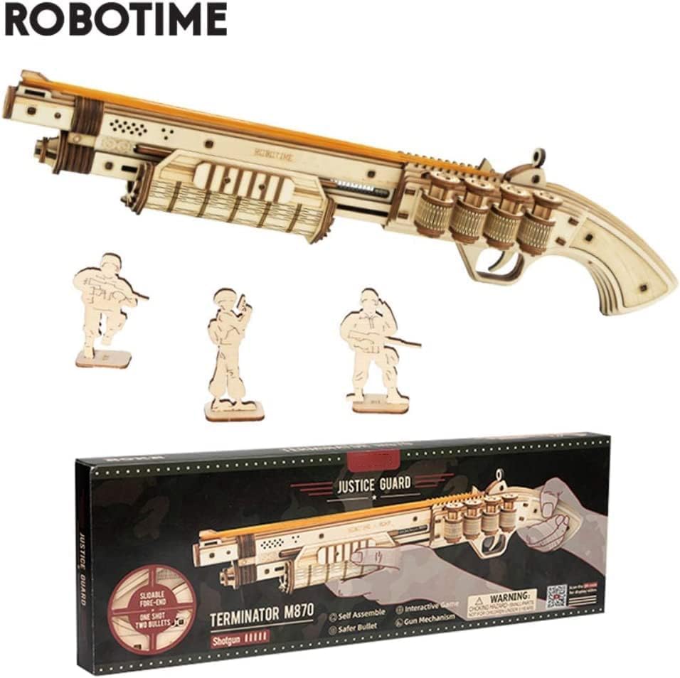 ROBOTIME Shotgun 3D Wooden Puzzle – DIY Handmade Craft Model Kit, Easy Assembly Toy Gift for Beginners & Kids