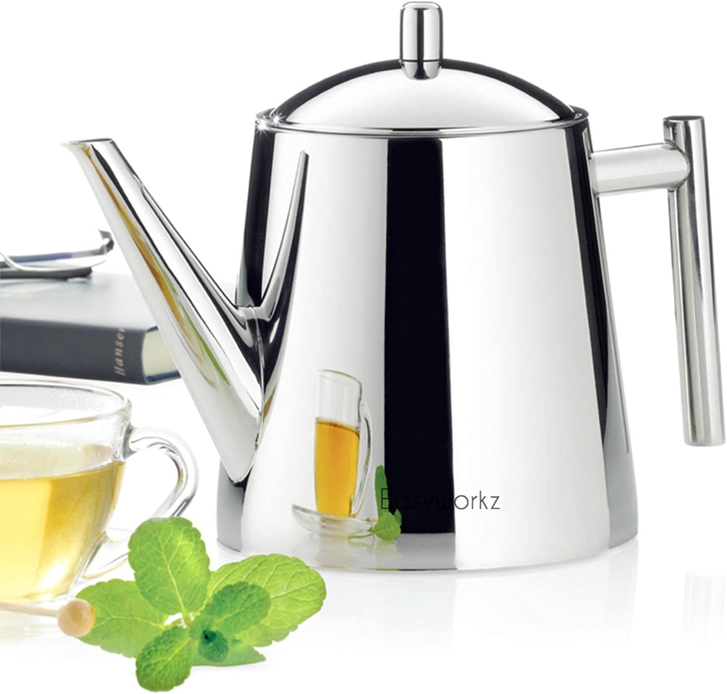 Easyworkz Stainless Steel Teapot with Tea Strainer – Silver, 1500ml