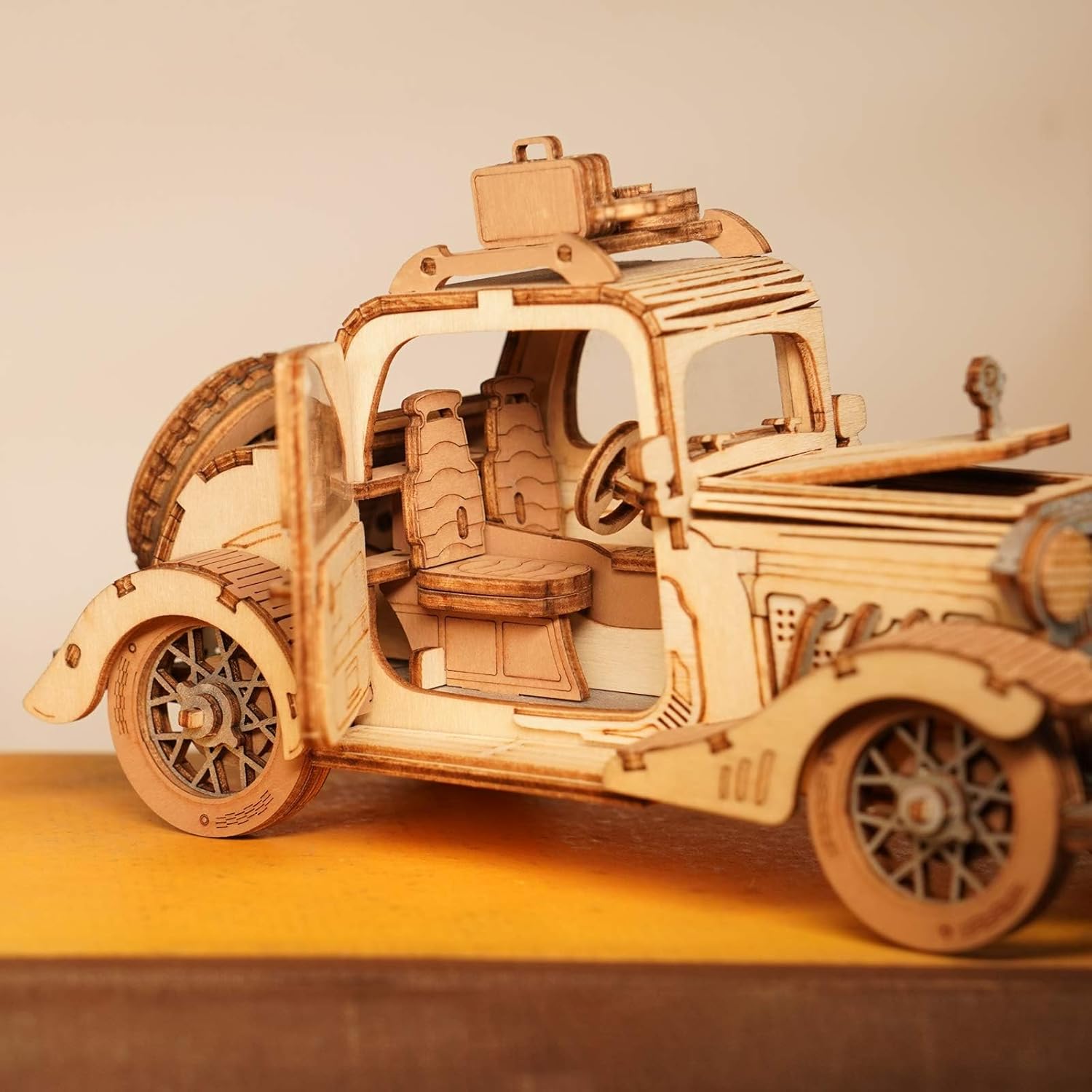 ROBOTIME Classic Car TG504 3D Wooden Puzzle – DIY Craft Model Kit, Educational Toy for Adults & Kids