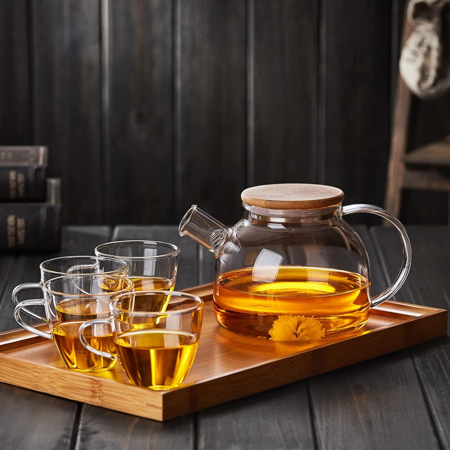 Heat Resistant Glass Teapot 1000ml – Transparent Direct Fire Compatible Tea Kettle for Black, Green, Fruit & Flowering Tea