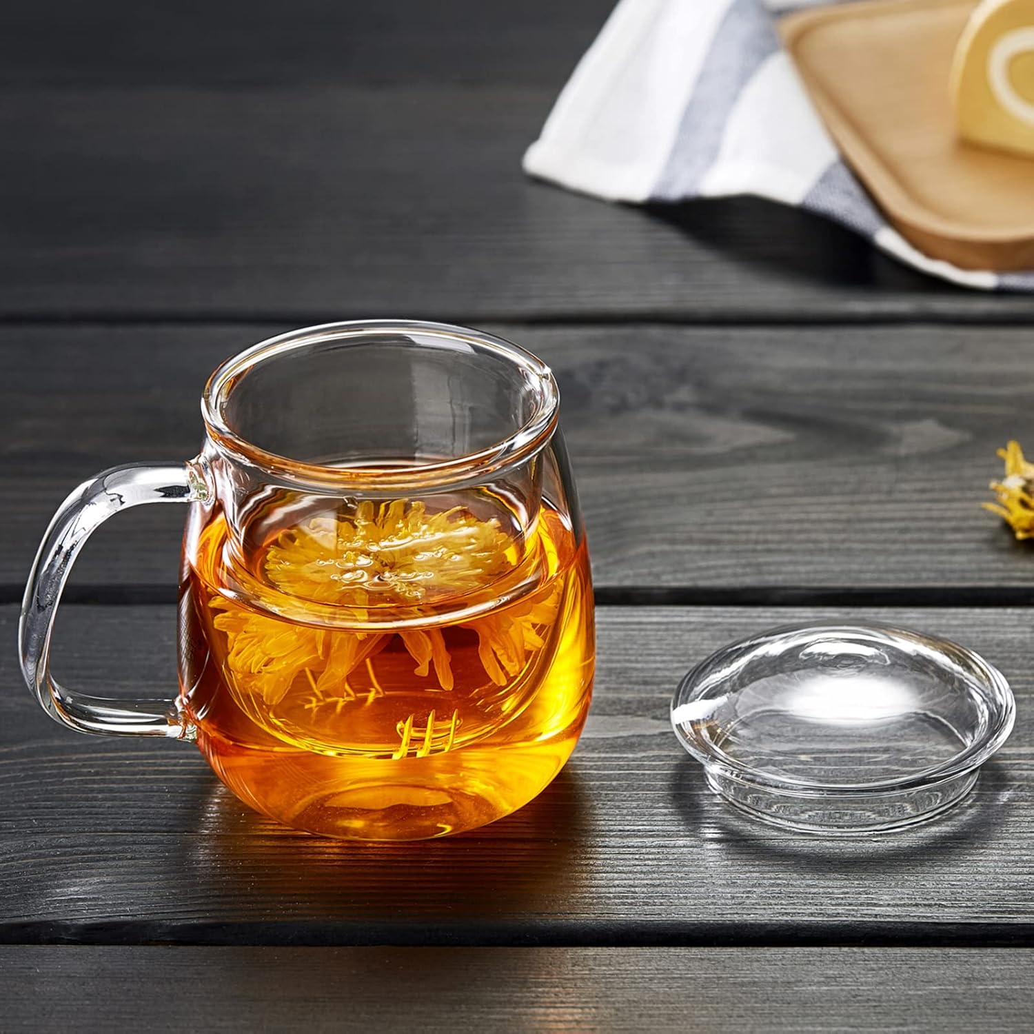 Pocarati Glass Tea Infuser Mug – 520ml Heat-Resistant Cup with Lid