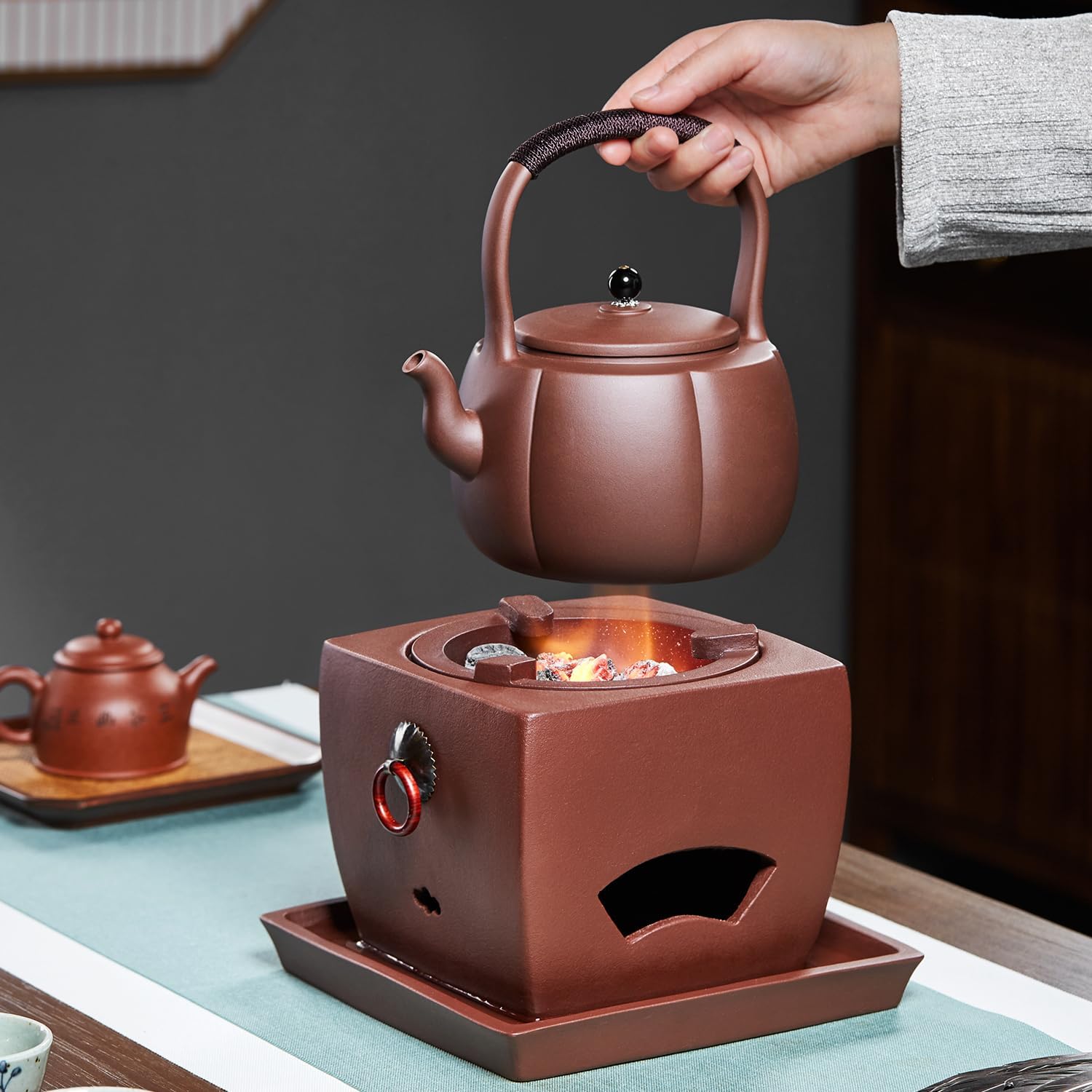 Pocaloti Purple Clay Tea Furnace – Round Mouth Charcoal Tea Stove for Traditional Brewing