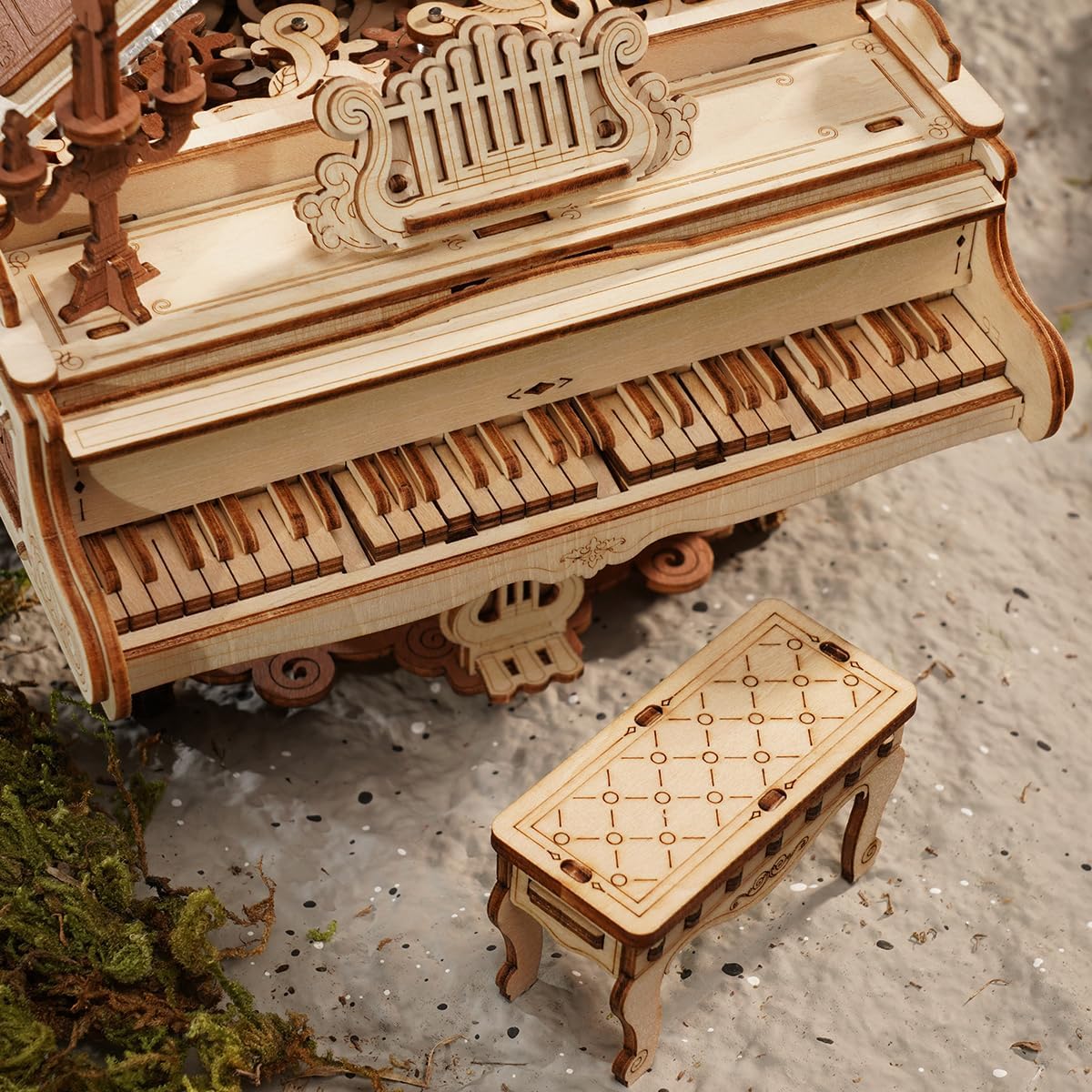 ROKR Piano 3D Wooden Puzzle Music Box – DIY Mechanical Model Kit with Automatic Playback, No Battery Required