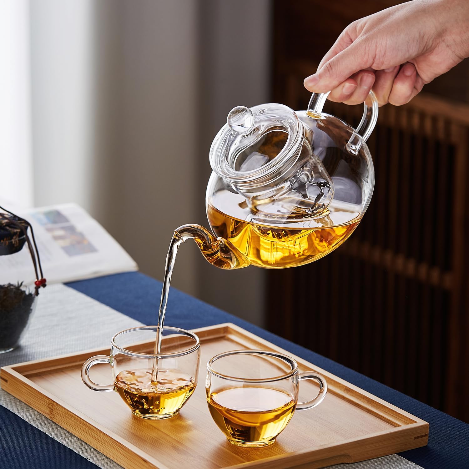 Pocarati Glass Teapot 900ml – Heat-Resistant, Direct Flame Safe with Strainer & Lid
