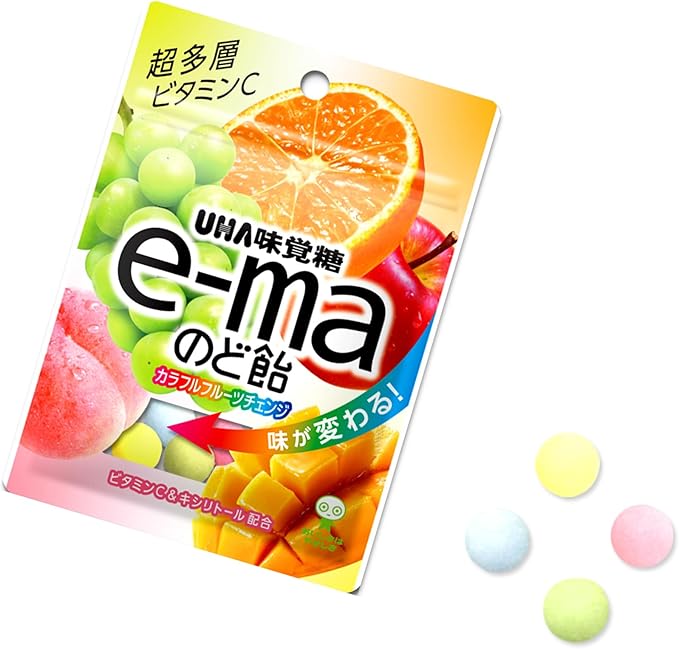 Mikakuto e-ma Throat Candy Bag, Colorful Fruit Change, 1.8 oz (50 g) x 6 Bags