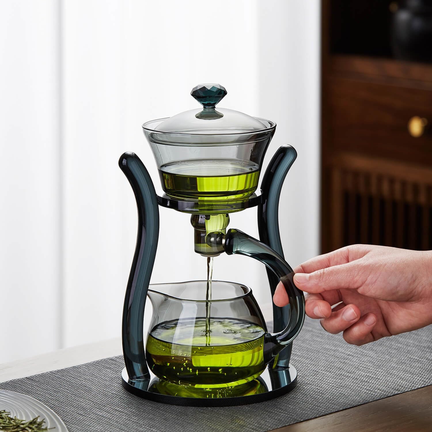 Pocarati Semi-Automatic Tea Dripper – Heat-Resistant Glass Tea Maker with Magnetic Filter