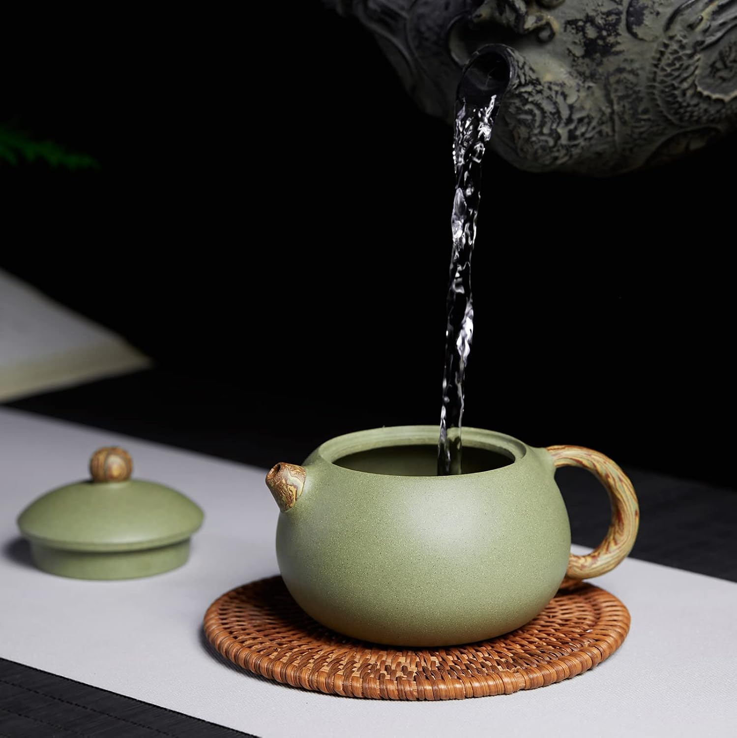 Handmade Yixing Purple Clay Teapot Set – Bean Green Sand Teapot with 4 Tea Cups