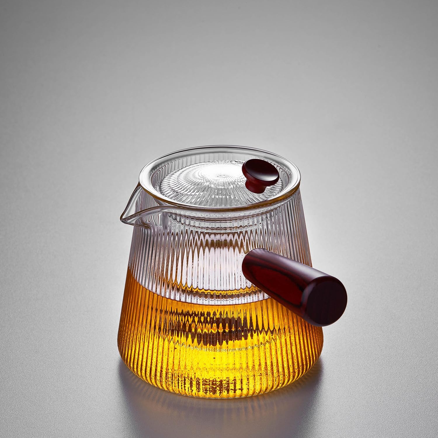 Pokaloti Heat-Resistant Glass Teapot 800ml – Wooden Handle, Transparent Infuser, Open Flame Safe