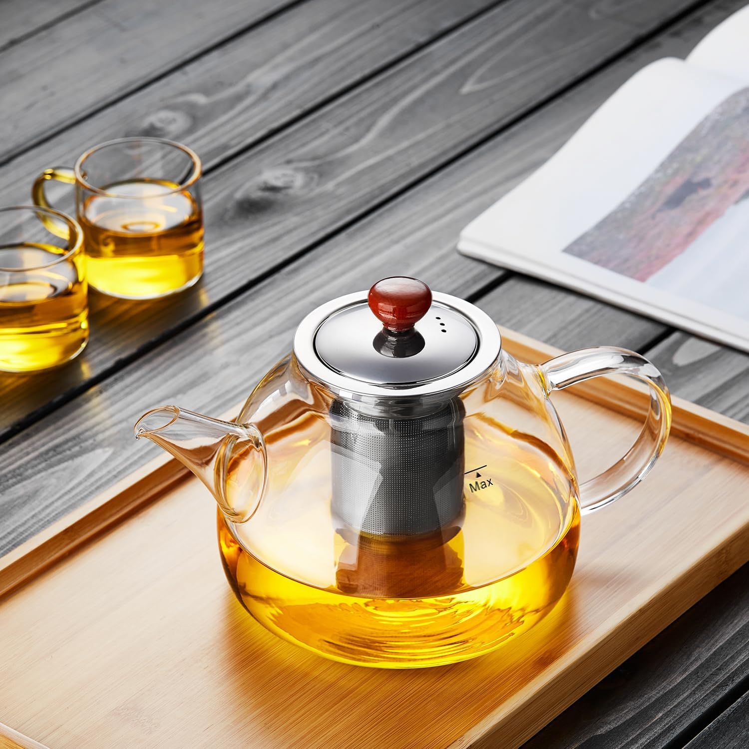 Pocaro Glass Teapot 1300ml – Large Capacity Direct Fire Safe with Stainless Steel Infuser
