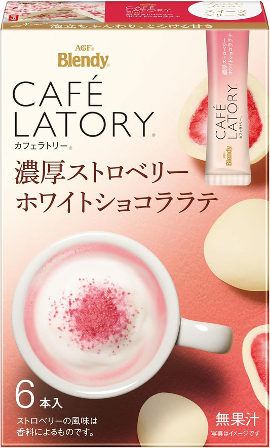 AGF Blendy Cafe Latte Thick Strawberry White Chocolate Latte, 6 Sticks | Made in Japan