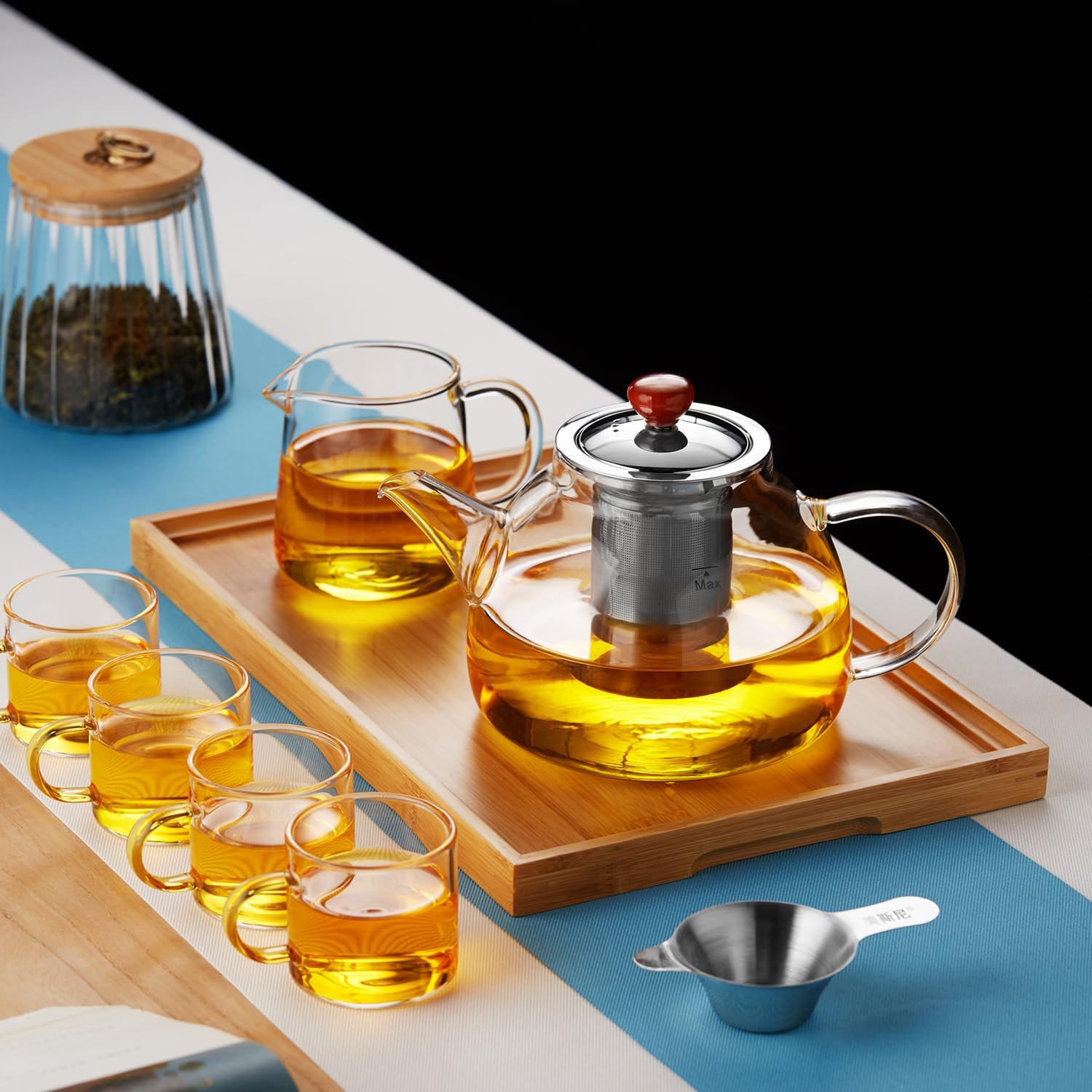 Pocaro Glass Teapot 1300ml – Large Capacity Direct Fire Safe with Stainless Steel Infuser
