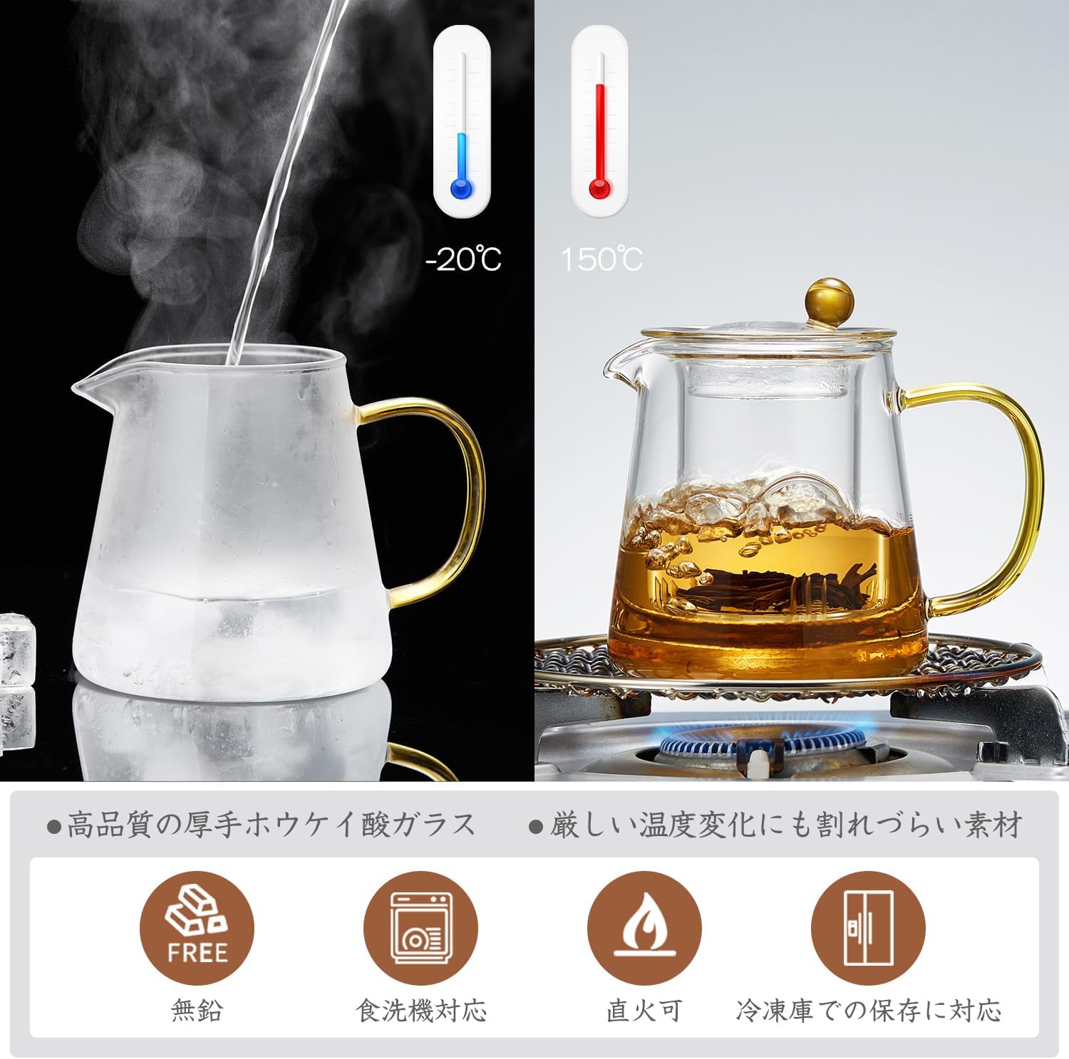 Pocarati Heat-Resistant Glass Teapot 700ml – Microwave & Direct Flame Safe with Strainer