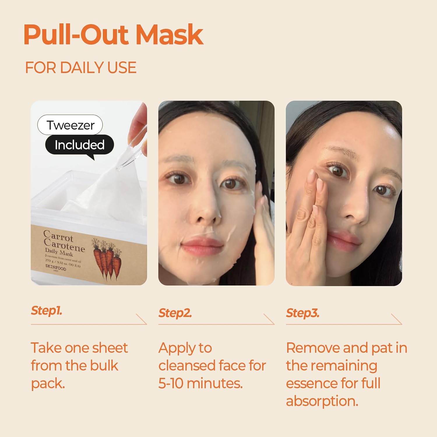 SKINFOOD Carrot Carotene Daily Mask – Soothing & Hydrating Korean Sheet Mask Pack