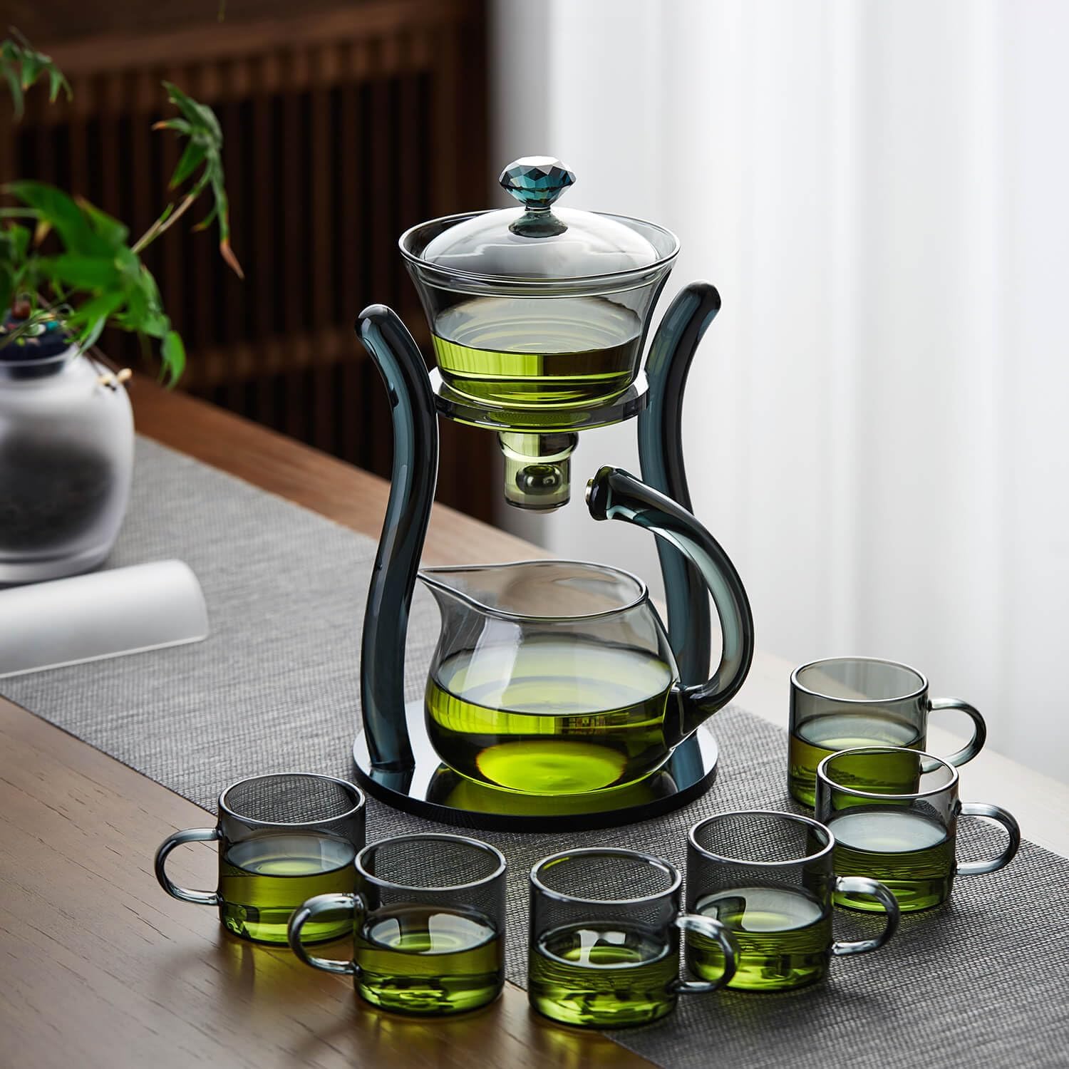 Pocarati Semi-Automatic Tea Dripper – Heat-Resistant Glass Tea Maker with Magnetic Filter