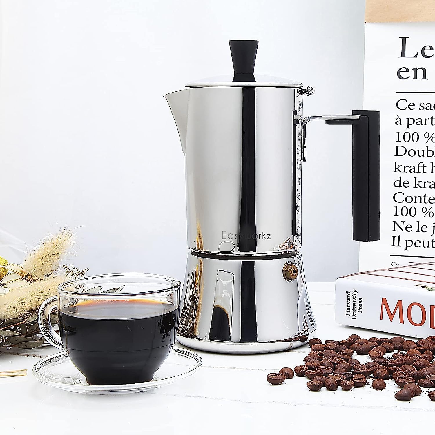 Easyworkz Pedro 4-Cup Stainless Steel Moka Pot – Italian Espresso Maker, Induction Compatible, 200ml