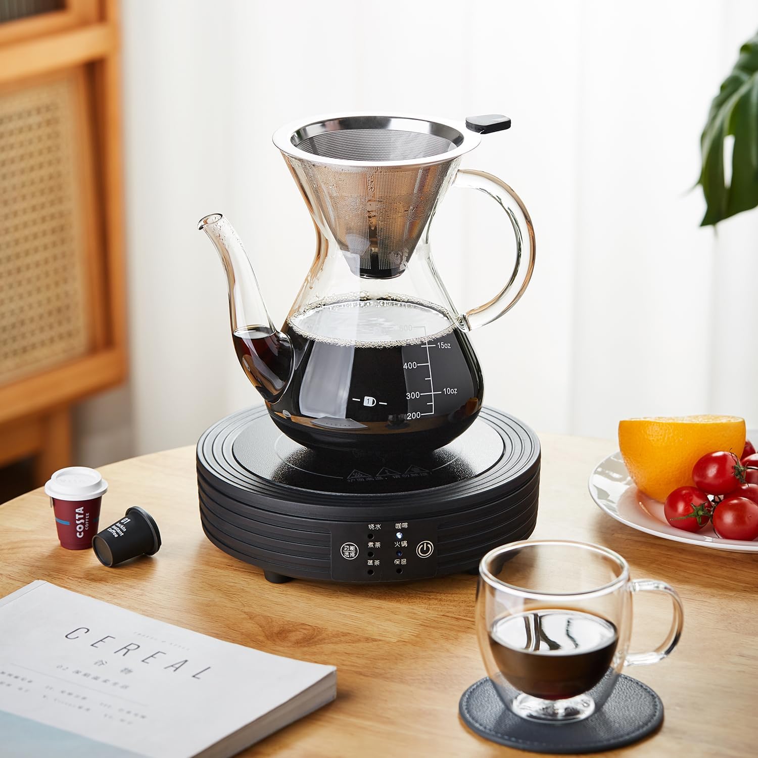 Pokaloti Coffee Server – 1000ml Heat-Resistant Glass Drip Coffee Maker with Stainless Steel Filter
