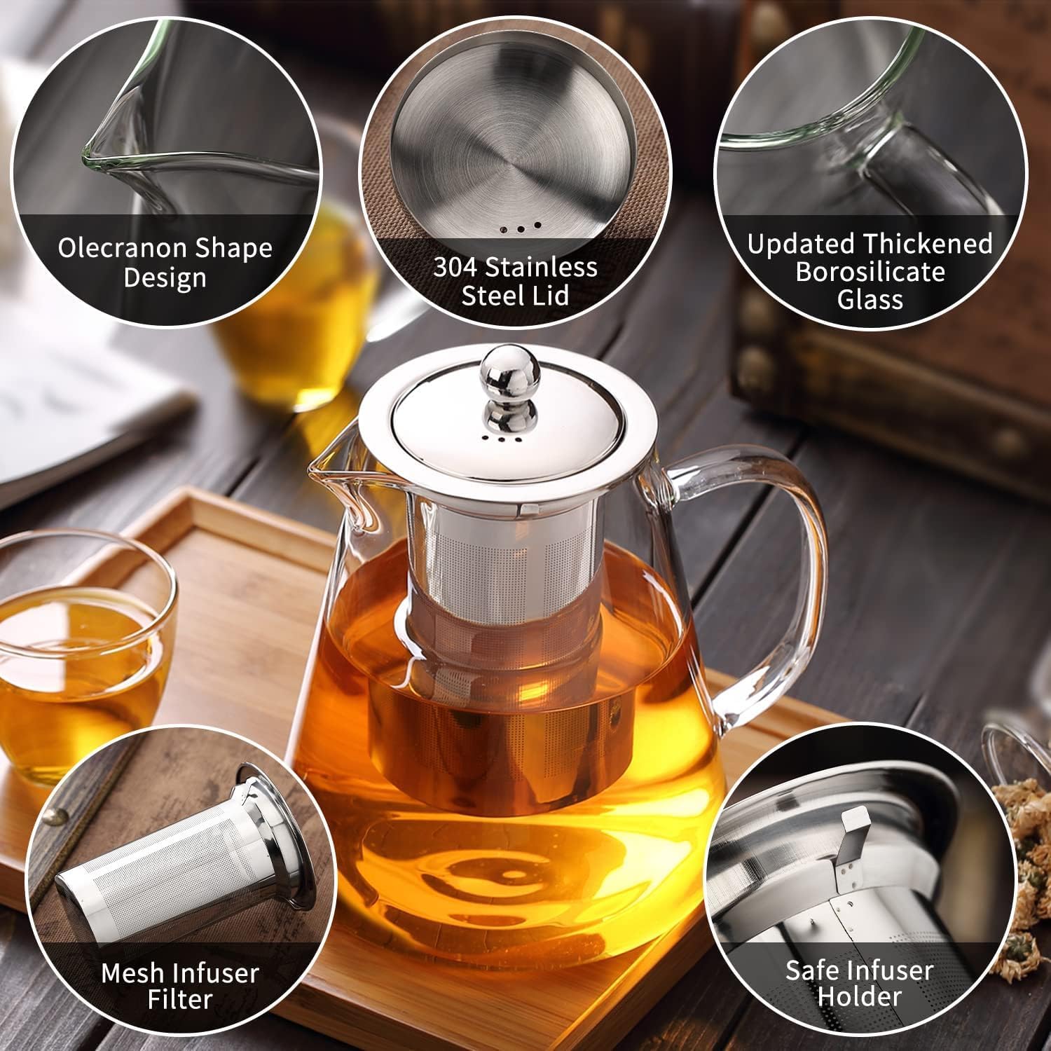 PK4150M Glass Teapot 1500ml – Large Capacity Heat-Resistant Teapot with Stainless Steel Strainer