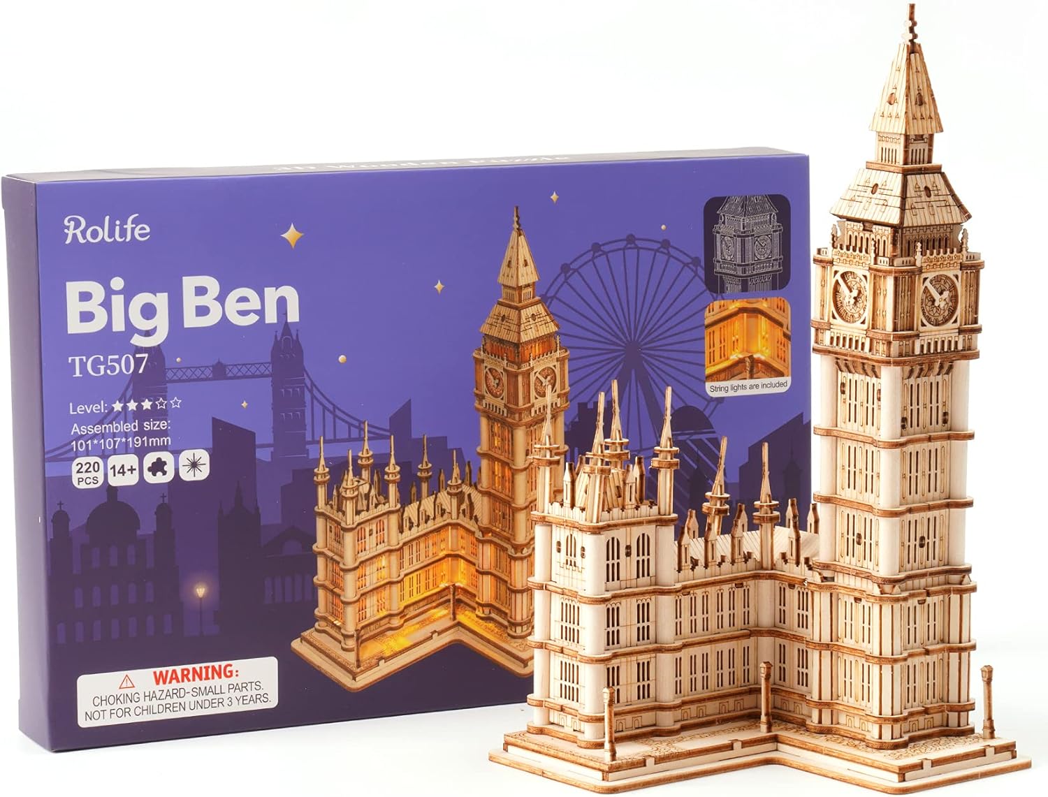 ROBOTIME Big Ben TG507 3D Wooden Puzzle – DIY Craft Model Kit, Educational Toy & Gift for Kids and Adults