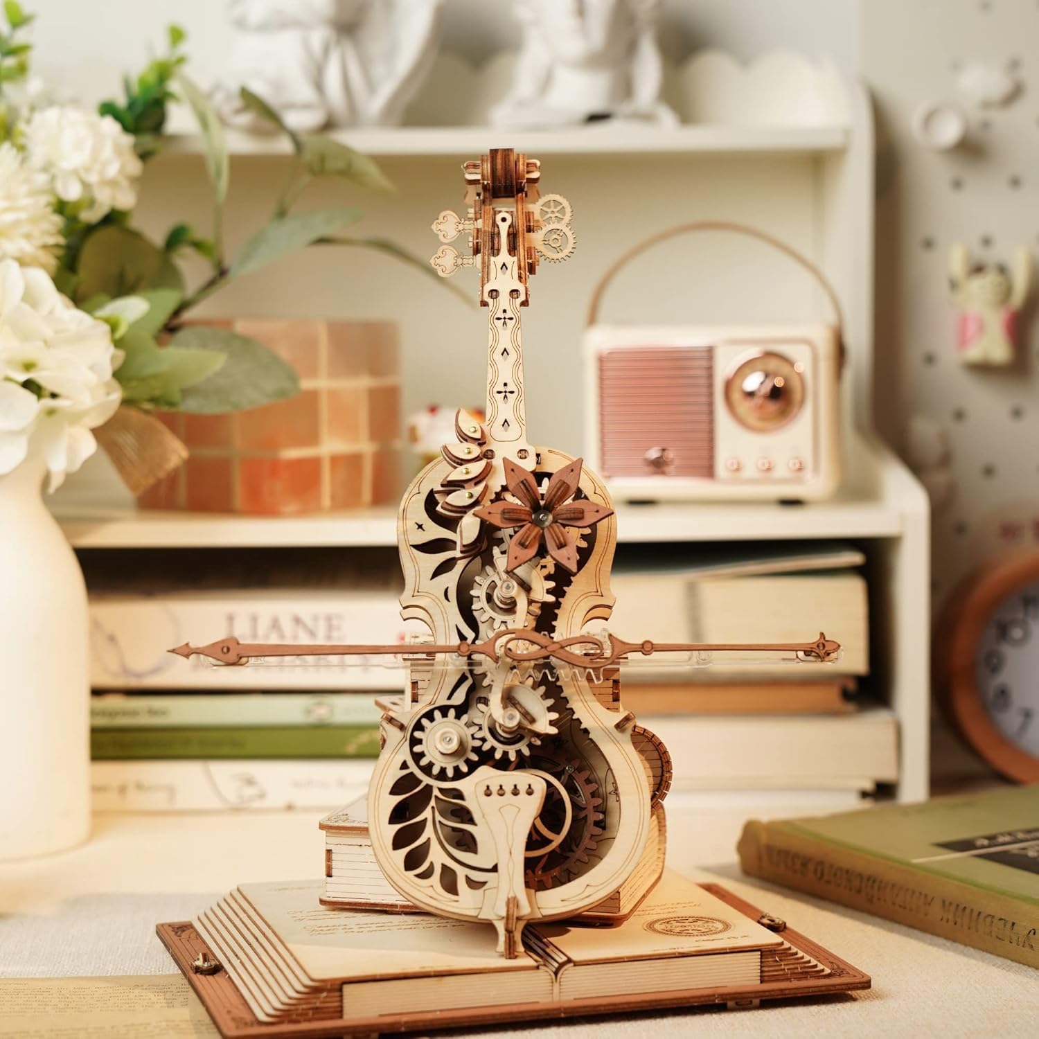 ROKR Magic Cello 3D Wooden Puzzle | DIY Mechanical Music Box Craft Kit for Adults