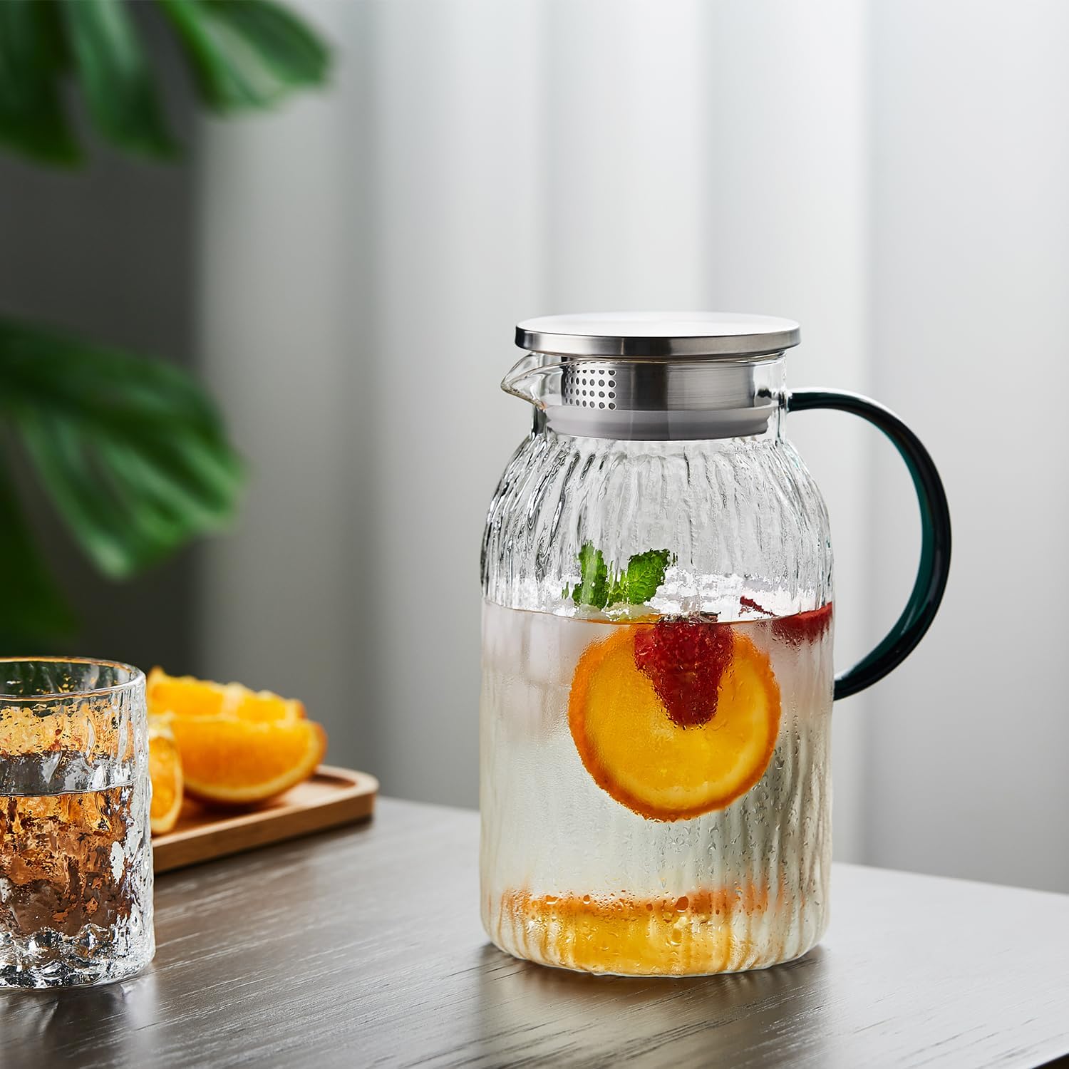 Pocarati Heat-Resistant Glass Pitcher – 1500ml Wood Grain Design Water Carafe