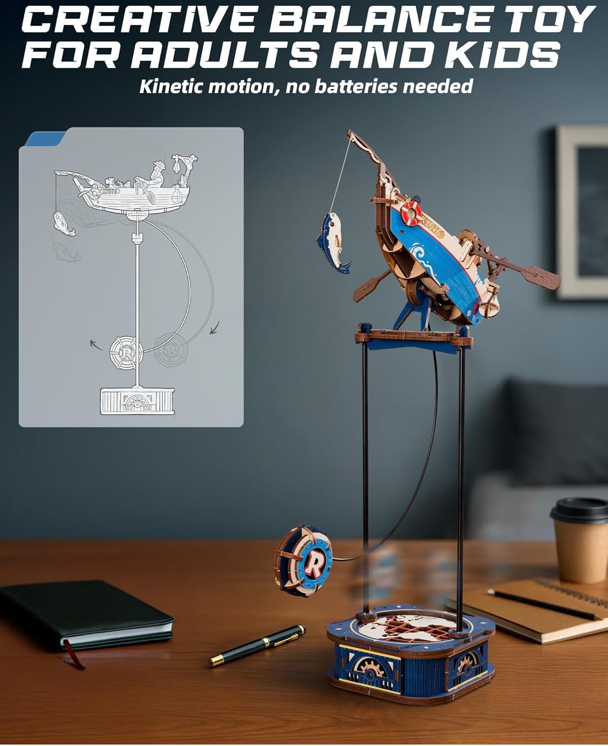 ROBOTIME Marine Gravity Swing Aircraft 3D Wooden Puzzle – DIY Model Building Kit for Adults & Teens Ages 14+