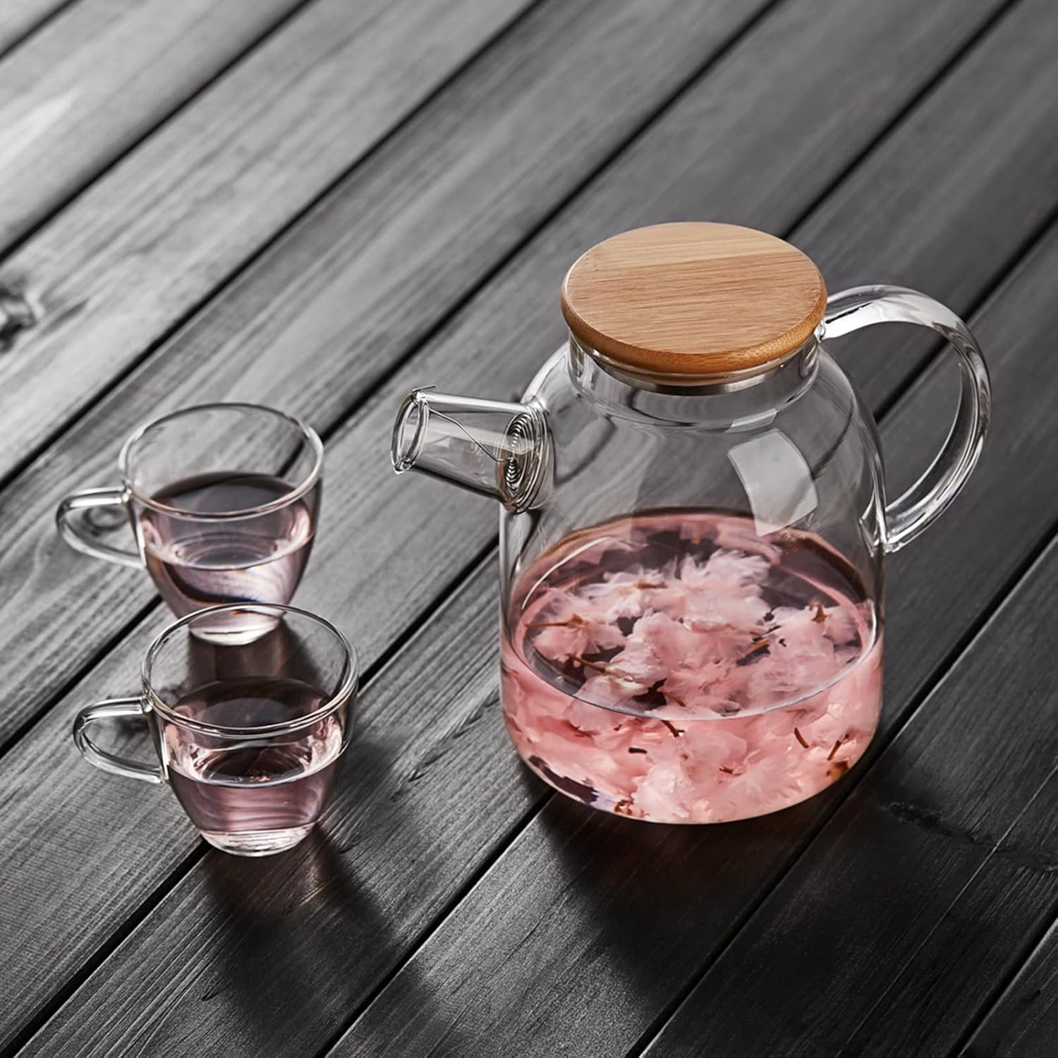 Pocarati Heat-Resistant Glass Teapot 1600ml – Large Capacity Direct Flame Safe with Bamboo Lid