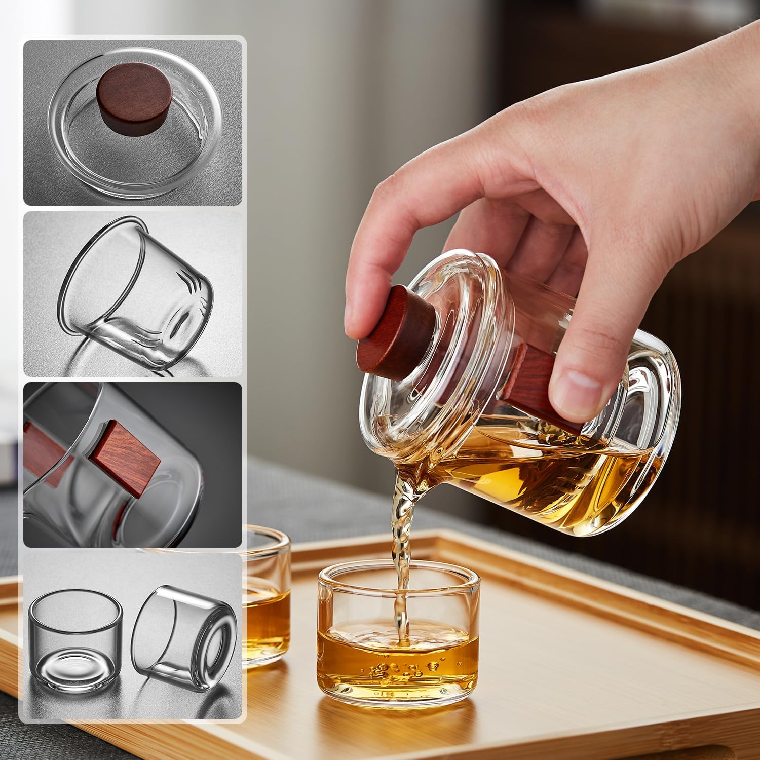 Pocaroty Portable Heat-Resistant Glass Tea Set 200ml – Travel Teapot with Cups, Strainer & Storage Case
