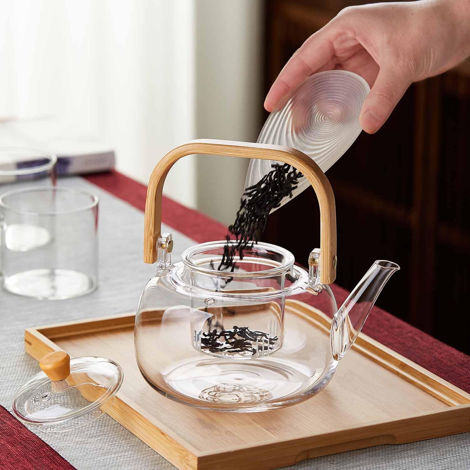 Heat-Resistant Glass Teapot 960ml – Direct Fire Safe Transparent Tea Kettle with Strainer