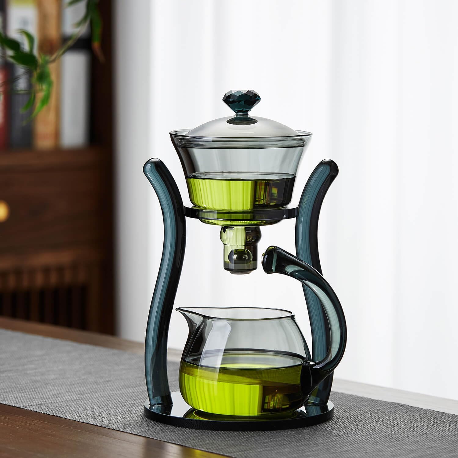 Pocarati Semi-Automatic Tea Dripper – Heat-Resistant Glass Tea Maker with Magnetic Filter